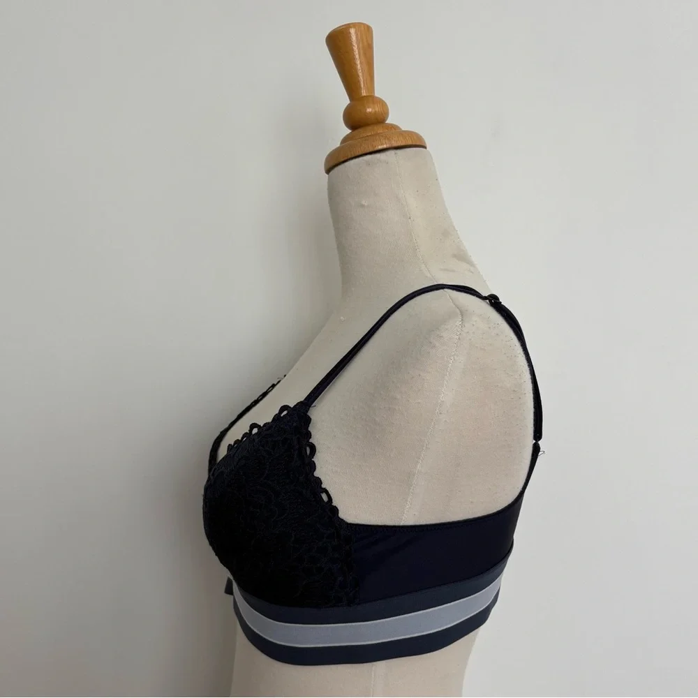 Aerie Bralette Bra Size Medium Navy Blue Light Blue Lace Lightweight Strappy
